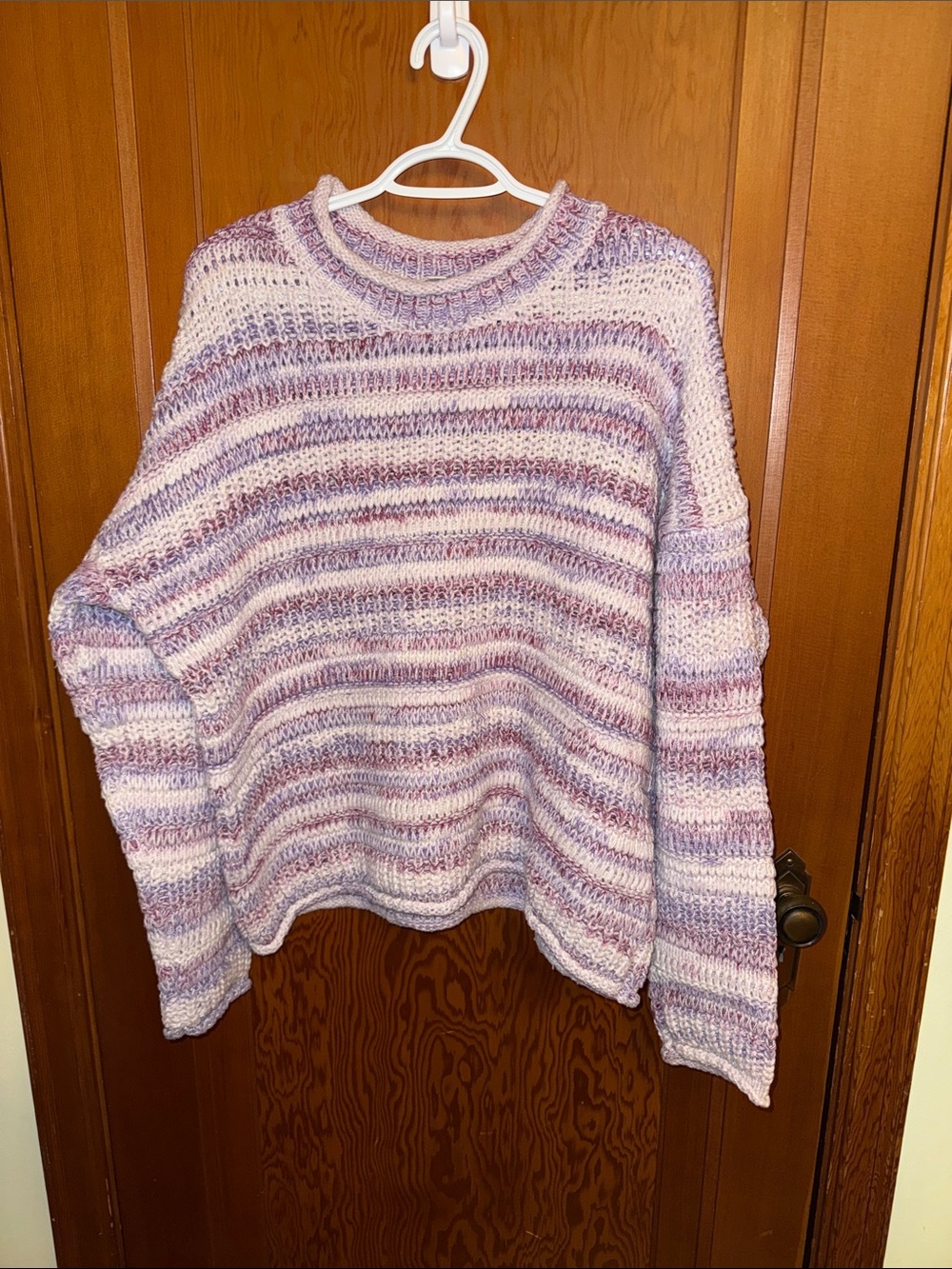 Time and Tru Lavender and White Striped Crewneck Sweater